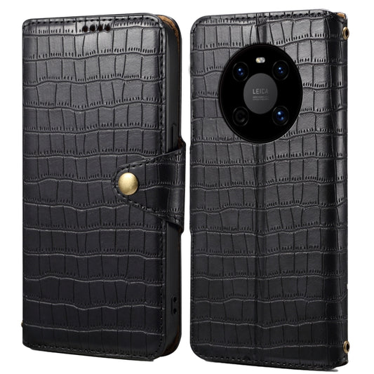 For Huawei Mate 40 Denior Crocodile Texture Oil Edge Leather Phone Case(Black) by Denior
