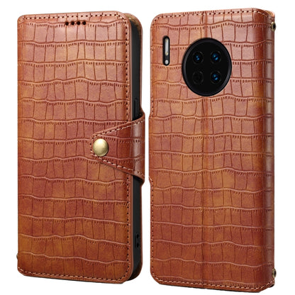 For Huawei Mate 30 Denior Crocodile Texture Oil Edge Leather Phone Case(Brown) by Denior