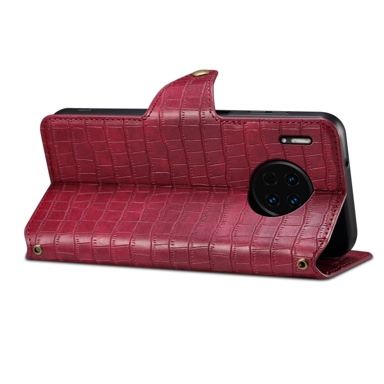For Huawei Mate 30 Denior Crocodile Texture Oil Edge Leather Phone Case(Rose Red) by Denior
