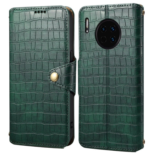 For Huawei Mate 30 Denior Crocodile Texture Oil Edge Leather Phone Case(Green) by Denior