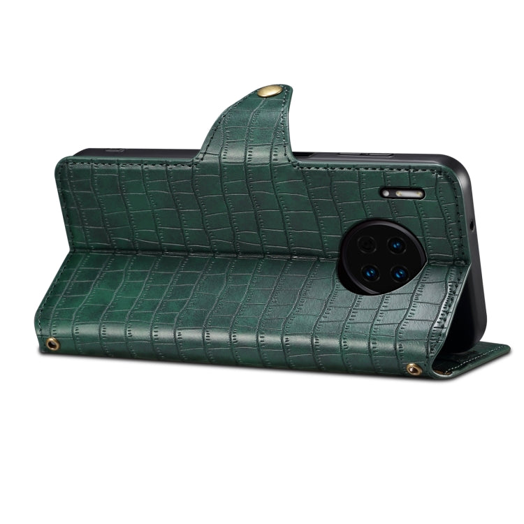 For Huawei Mate 30 Denior Crocodile Texture Oil Edge Leather Phone Case(Green) by Denior