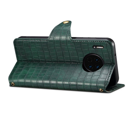 For Huawei Mate 30 Denior Crocodile Texture Oil Edge Leather Phone Case(Green) by Denior
