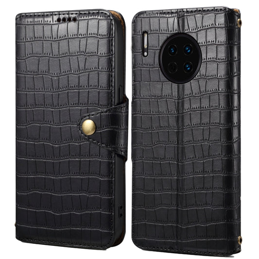 For Huawei Mate 30 Denior Crocodile Texture Oil Edge Leather Phone Case(Black) by Denior