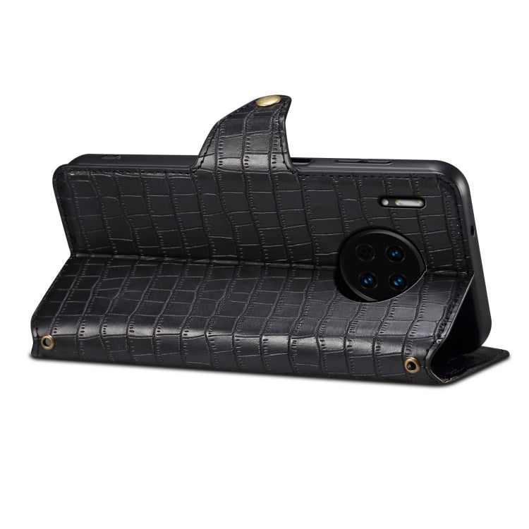 For Huawei Mate 30 Denior Crocodile Texture Oil Edge Leather Phone Case(Black) by Denior