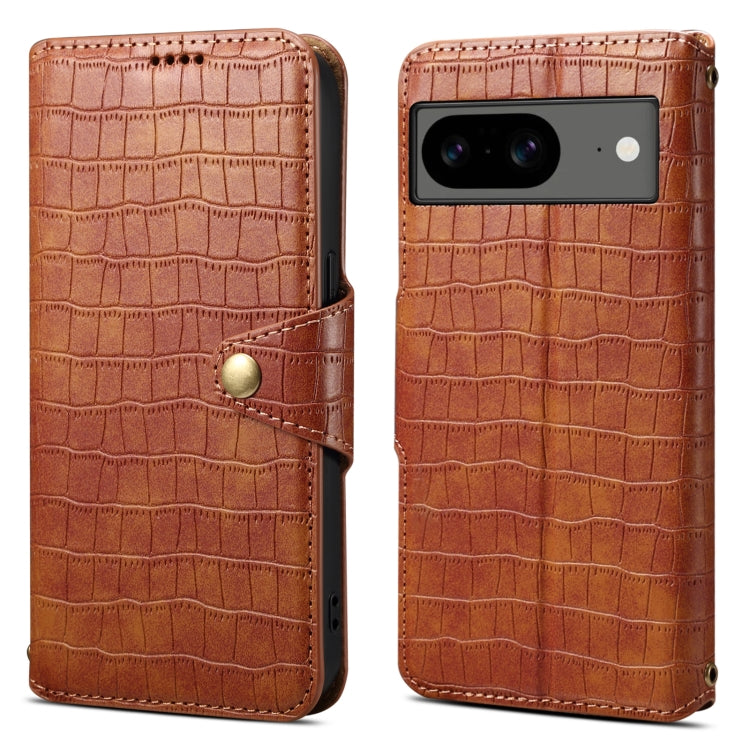For Google Pixel 8 Denior Crocodile Texture Oil Edge Leather Phone Case(Brown) by Denior