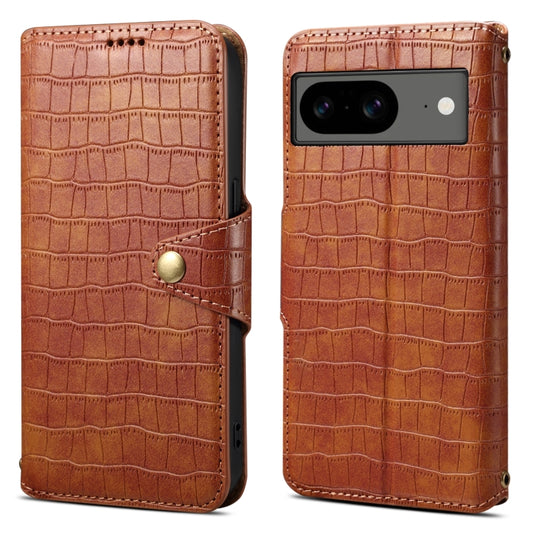 For Google Pixel 8 Denior Crocodile Texture Oil Edge Leather Phone Case(Brown) by Denior