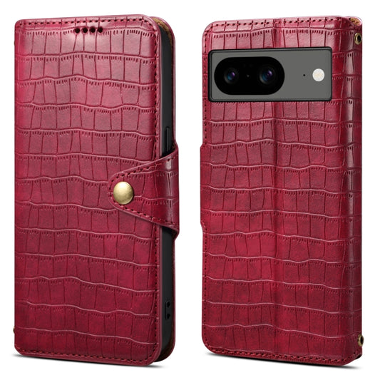 For Google Pixel 8 Denior Crocodile Texture Oil Edge Leather Phone Case(Rose Red) by Denior