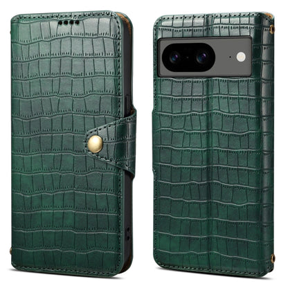 For Google Pixel 8 Denior Crocodile Texture Oil Edge Leather Phone Case(Green) by Denior