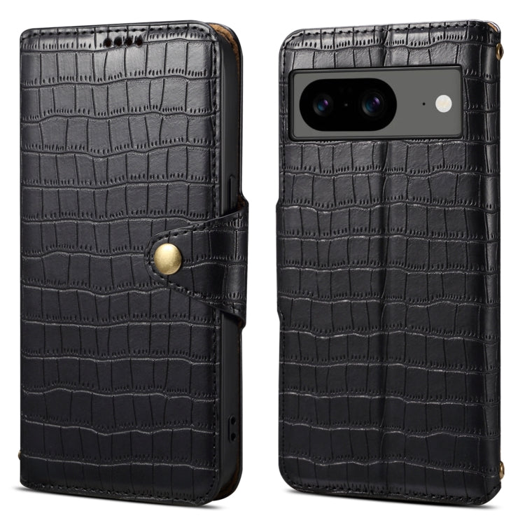 For Google Pixel 8 Denior Crocodile Texture Oil Edge Leather Phone Case(Black) by Denior
