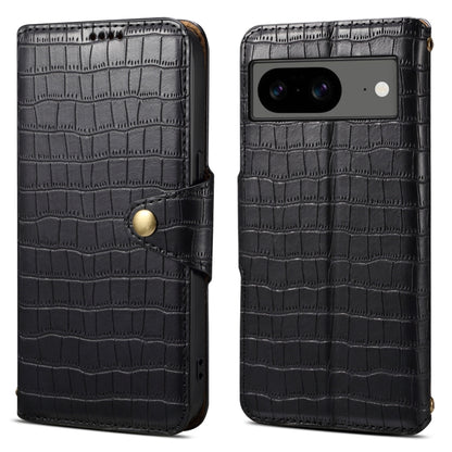For Google Pixel 8 Denior Crocodile Texture Oil Edge Leather Phone Case(Black) by Denior