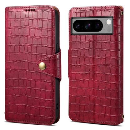 For Google Pixel 8 Pro Denior Crocodile Texture Oil Edge Leather Phone Case(Rose Red) by Denior