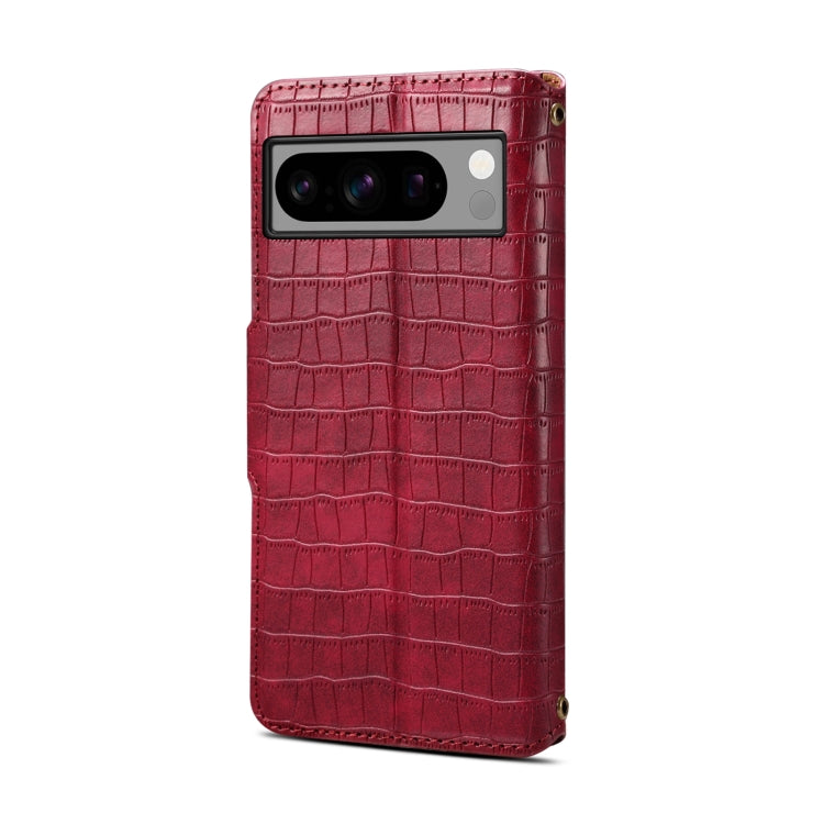 For Google Pixel 8 Pro Denior Crocodile Texture Oil Edge Leather Phone Case(Rose Red) by Denior