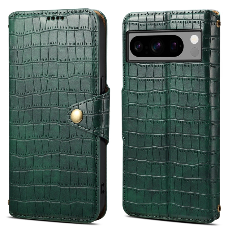 For Google Pixel 8 Pro Denior Crocodile Texture Oil Edge Leather Phone Case(Green) by Denior