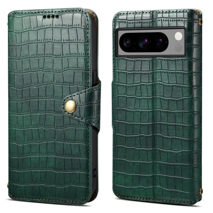 For Google Pixel 8 Pro Denior Crocodile Texture Oil Edge Leather Phone Case(Green) by Denior