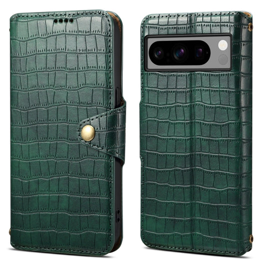 For Google Pixel 8 Pro Denior Crocodile Texture Oil Edge Leather Phone Case(Green) by Denior