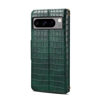For Google Pixel 8 Pro Denior Crocodile Texture Oil Edge Leather Phone Case(Green) by Denior
