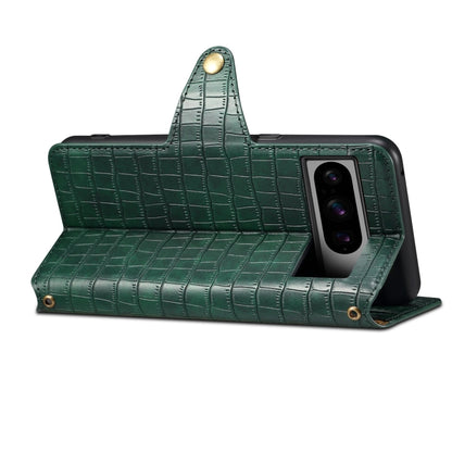 For Google Pixel 8 Pro Denior Crocodile Texture Oil Edge Leather Phone Case(Green) by Denior