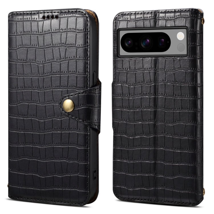 For Google Pixel 8 Pro Denior Crocodile Texture Oil Edge Leather Phone Case(Black) by Denior