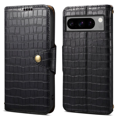 For Google Pixel 8 Pro Denior Crocodile Texture Oil Edge Leather Phone Case(Black) by Denior