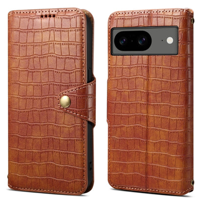 For Google Pixel 7 Denior Crocodile Texture Oil Edge Leather Phone Case(Brown) by Denior