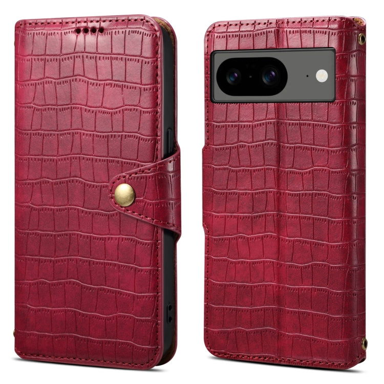 For Google Pixel 7 Denior Crocodile Texture Oil Edge Leather Phone Case(Rose Red) by Denior