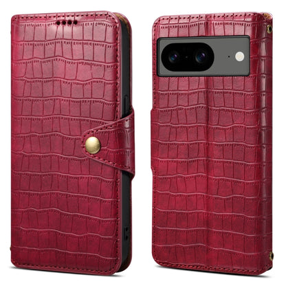 For Google Pixel 7 Denior Crocodile Texture Oil Edge Leather Phone Case(Rose Red) by Denior