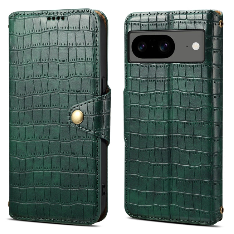 For Google Pixel 7 Denior Crocodile Texture Oil Edge Leather Phone Case(Green) by Denior