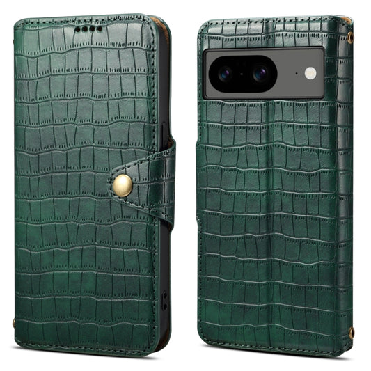 For Google Pixel 7 Denior Crocodile Texture Oil Edge Leather Phone Case(Green) by Denior