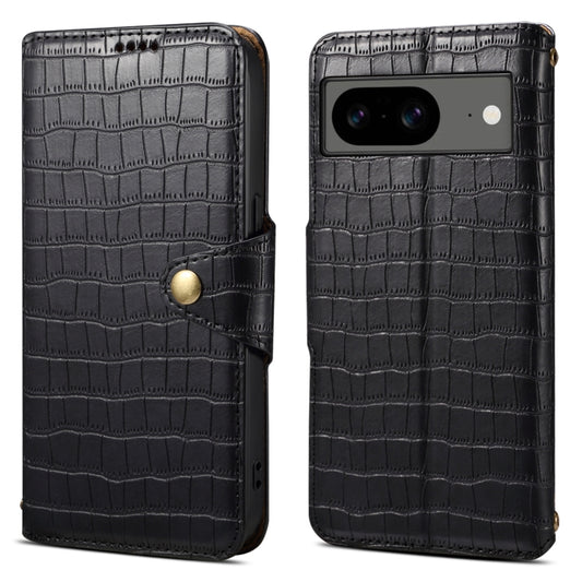 For Google Pixel 7 Denior Crocodile Texture Oil Edge Leather Phone Case(Black) by Denior