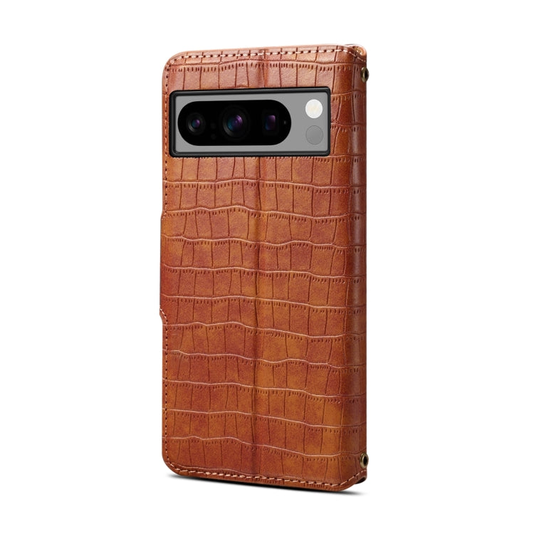 For Google Pixel 7 Pro Denior Crocodile Texture Oil Edge Leather Phone Case(Brown) by Denior