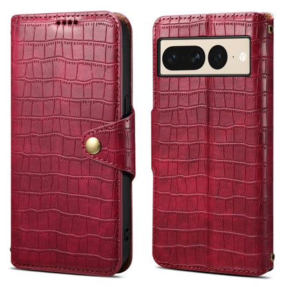 For Google Pixel 7 Pro Denior Crocodile Texture Oil Edge Leather Phone Case(Rose Red) by Denior