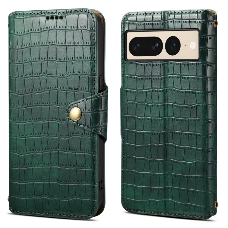 For Google Pixel 7 Pro Denior Crocodile Texture Oil Edge Leather Phone Case(Green) by Denior