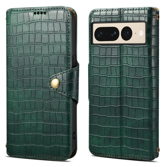 For Google Pixel 7 Pro Denior Crocodile Texture Oil Edge Leather Phone Case(Green) by Denior