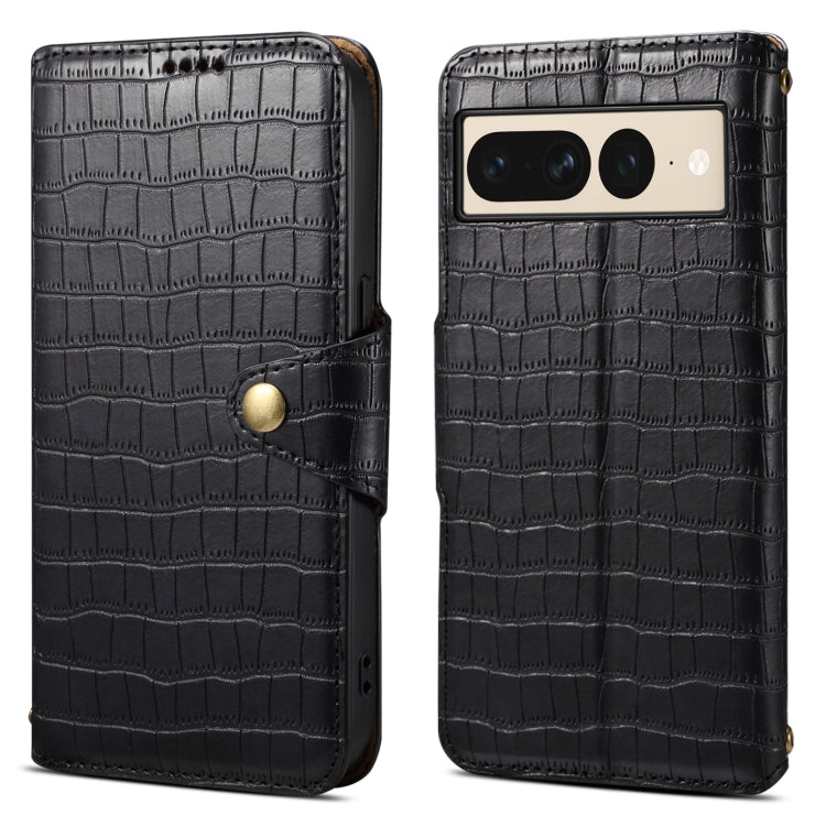 For Google Pixel 7 Pro Denior Crocodile Texture Oil Edge Leather Phone Case(Black) by Denior
