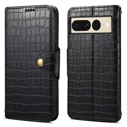 For Google Pixel 7 Pro Denior Crocodile Texture Oil Edge Leather Phone Case(Black) by Denior