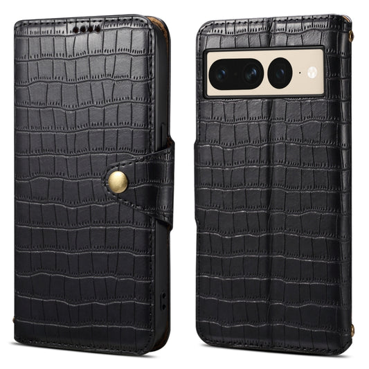For Google Pixel 7 Pro Denior Crocodile Texture Oil Edge Leather Phone Case(Black) by Denior