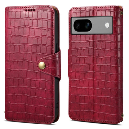 For Google Pixel 7a Denior Crocodile Texture Oil Edge Leather Phone Case(Rose Red) by Denior