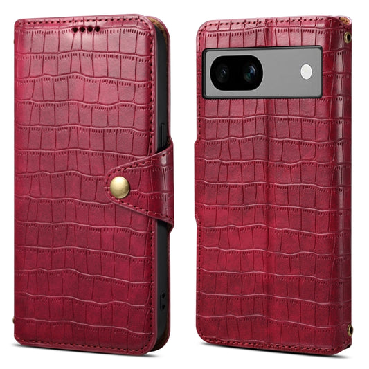 For Google Pixel 7a Denior Crocodile Texture Oil Edge Leather Phone Case(Rose Red) by Denior