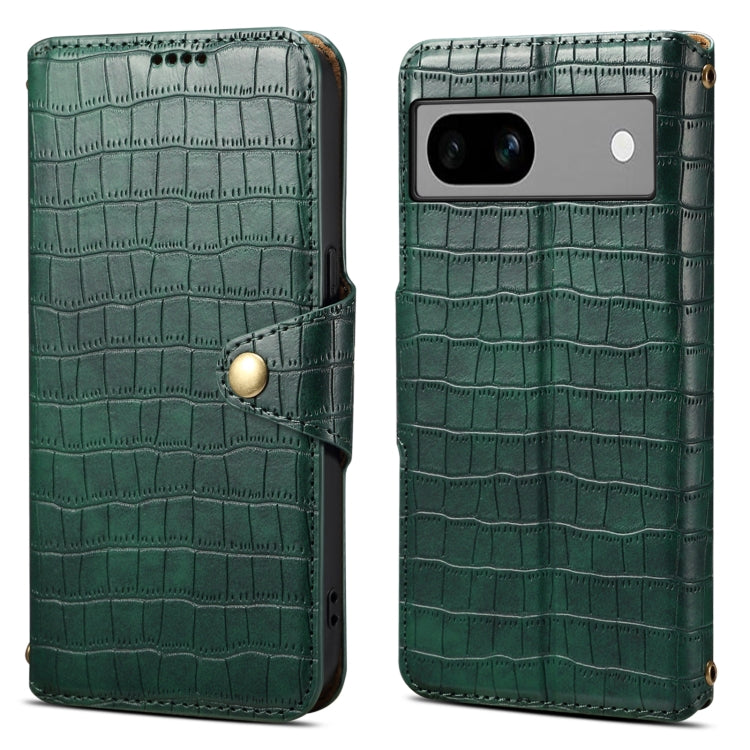 For Google Pixel 7a Denior Crocodile Texture Oil Edge Leather Phone Case(Green) by Denior