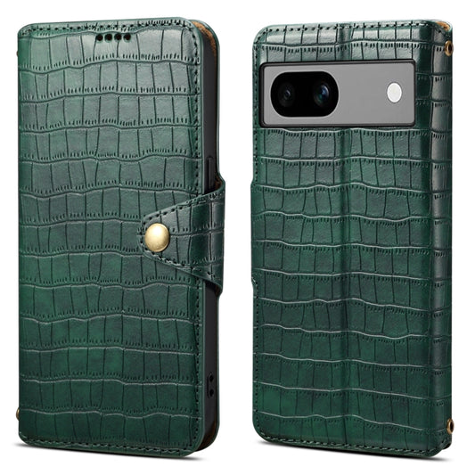 For Google Pixel 7a Denior Crocodile Texture Oil Edge Leather Phone Case(Green) by Denior