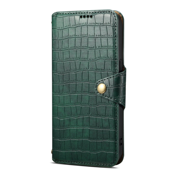 For Google Pixel 7a Denior Crocodile Texture Oil Edge Leather Phone Case(Green) by Denior