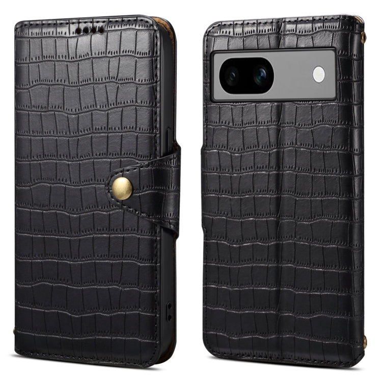 For Google Pixel 7a Denior Crocodile Texture Oil Edge Leather Phone Case(Black) by Denior
