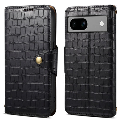 For Google Pixel 7a Denior Crocodile Texture Oil Edge Leather Phone Case(Black) by Denior