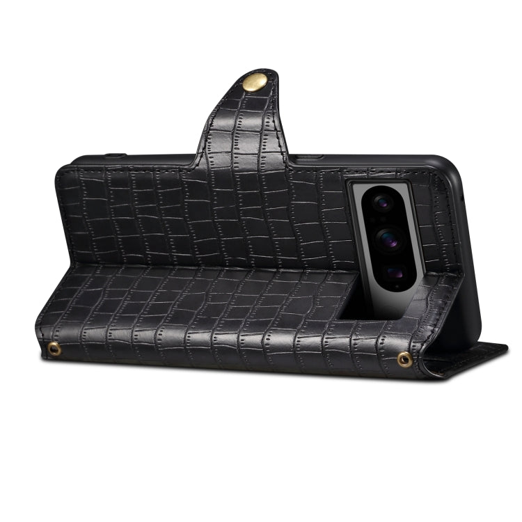 For Google Pixel 7a Denior Crocodile Texture Oil Edge Leather Phone Case(Black) by Denior