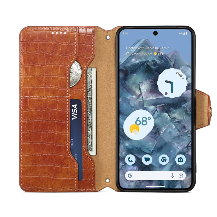 For Google Pixel 6a Denior Crocodile Texture Oil Edge Leather Phone Case(Brown) by Denior