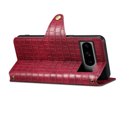 For Google Pixel 6a Denior Crocodile Texture Oil Edge Leather Phone Case(Rose Red) by Denior