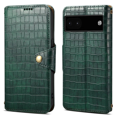 For Google Pixel 6a Denior Crocodile Texture Oil Edge Leather Phone Case(Green) by Denior