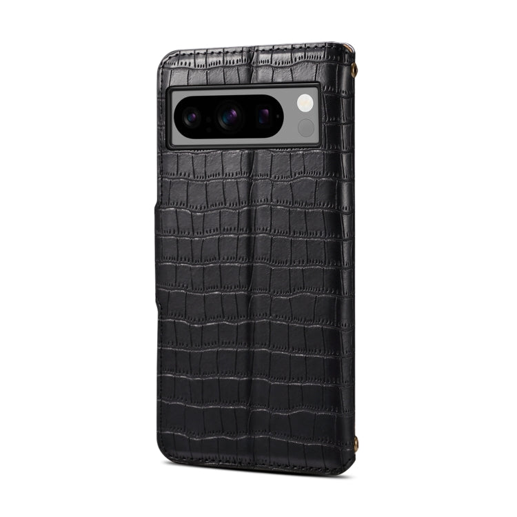 For Google Pixel 6a Denior Crocodile Texture Oil Edge Leather Phone Case(Black) by Denior