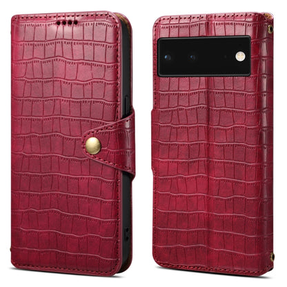 For Google Pixel 6 Denior Crocodile Texture Oil Edge Leather Phone Case(Rose Red) by Denior