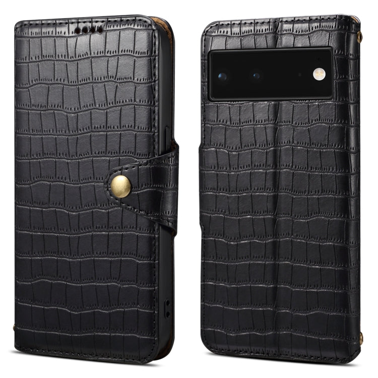 For Google Pixel 6 Denior Crocodile Texture Oil Edge Leather Phone Case(Black) by Denior